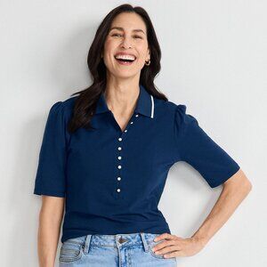 Lands' End - Elbow Sleeve Lightweight Jersey Embellished Polo - Large - NWT